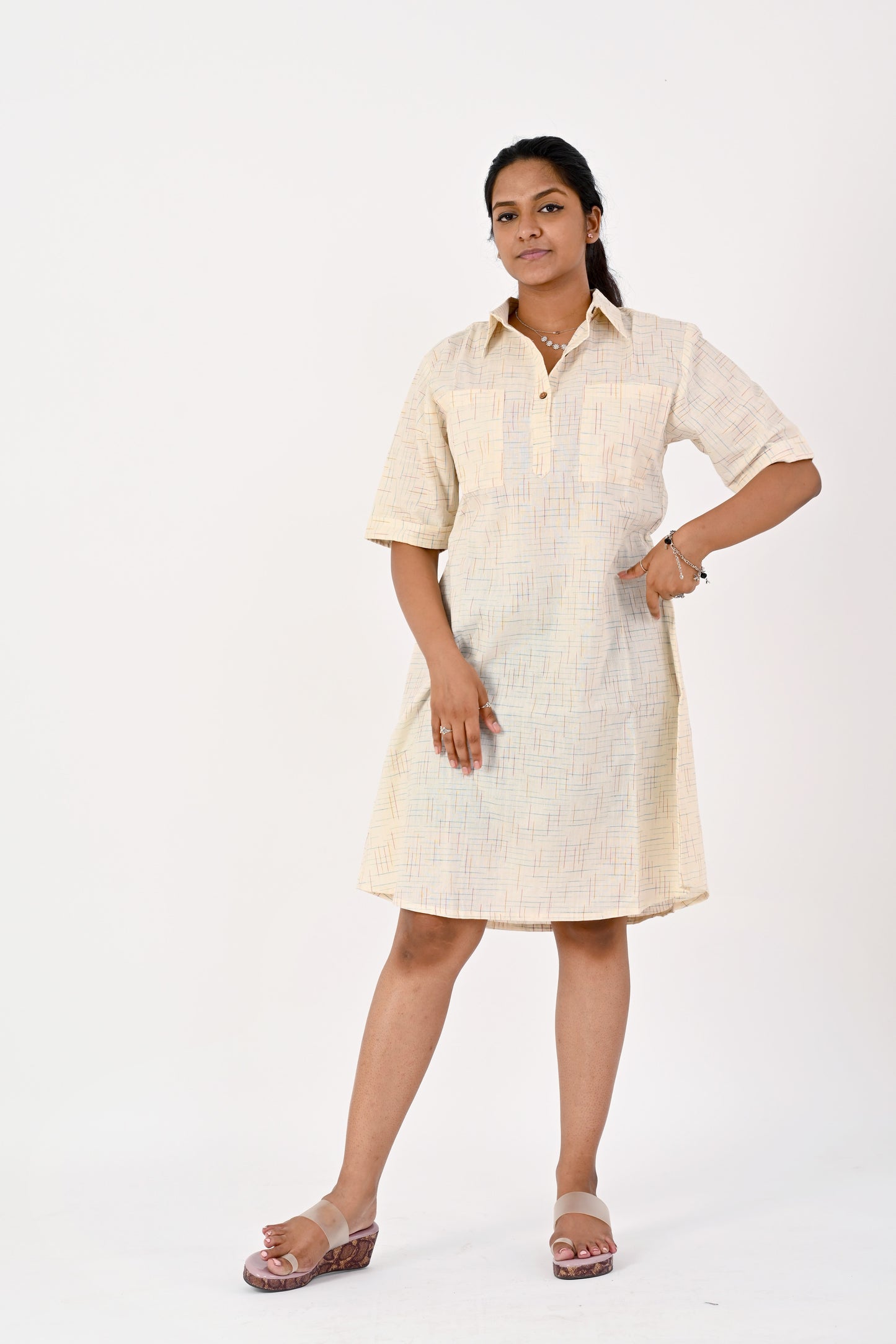 White kora collar dress - HANDLOOM