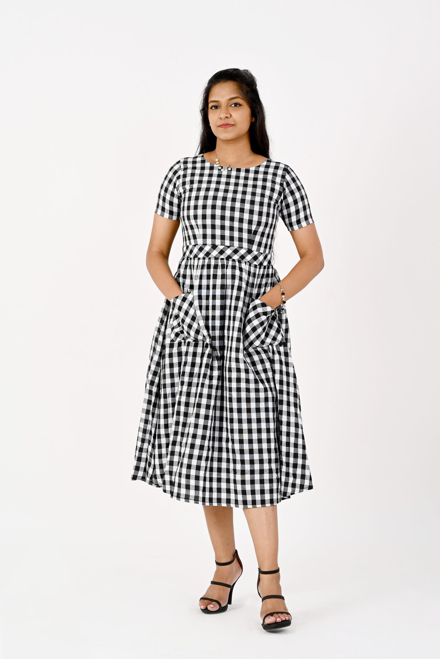 Black and White Checks Dress HANDLOOM