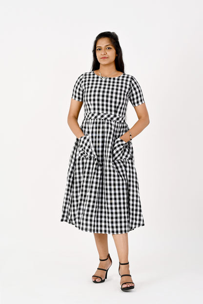 Black and White Checks Dress HANDLOOM