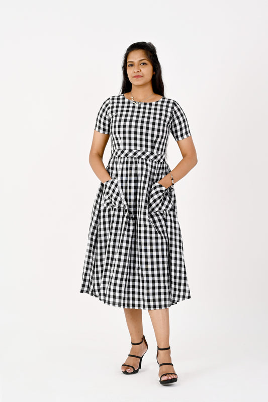 Black and White Checks Dress HANDLOOM