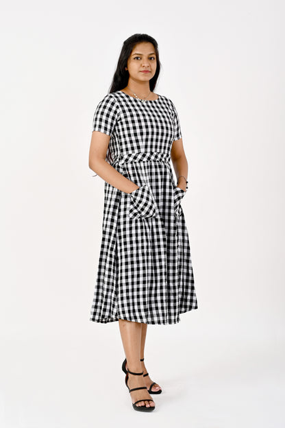 Black and White Checks Dress HANDLOOM