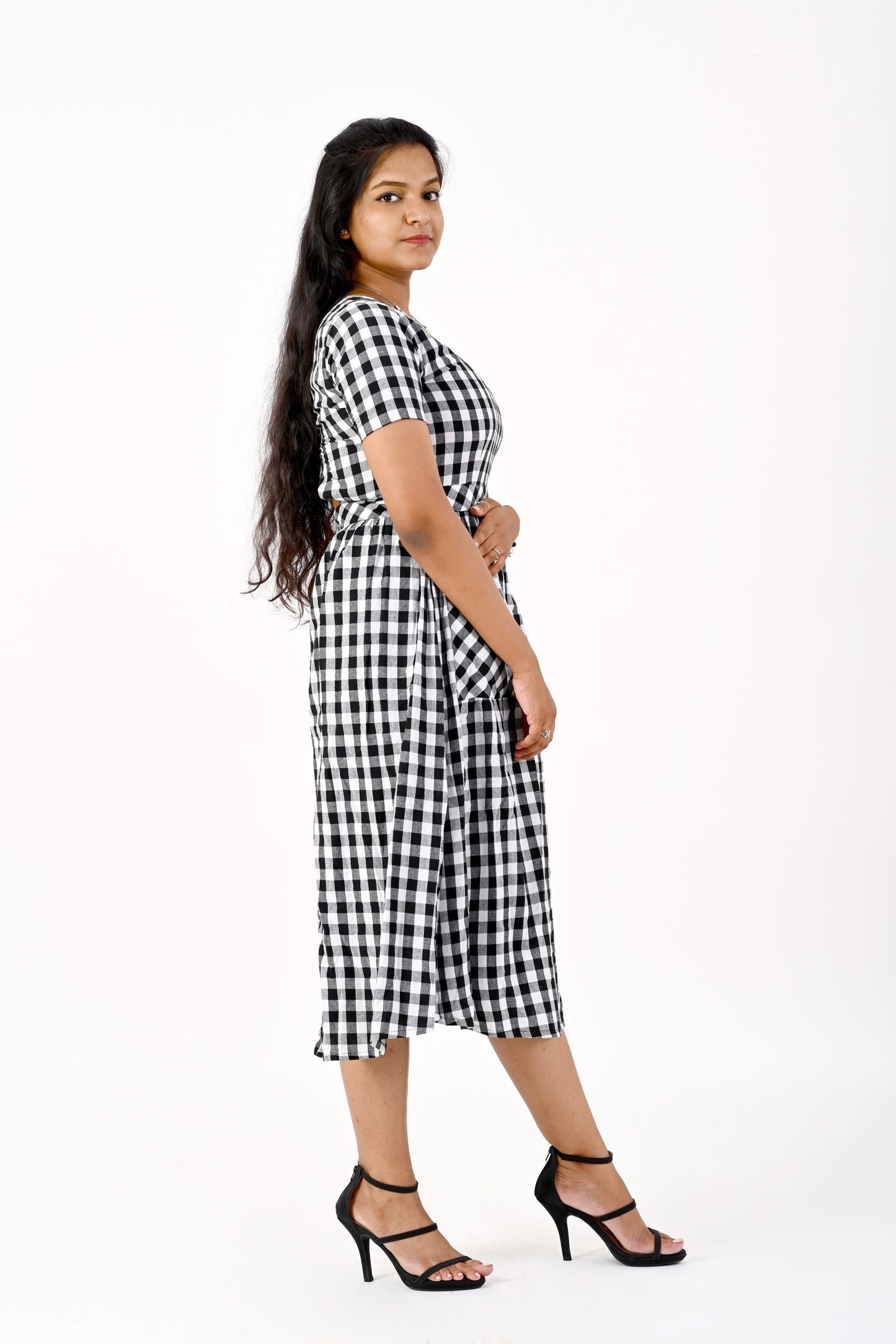 Black and White Checks Dress HANDLOOM