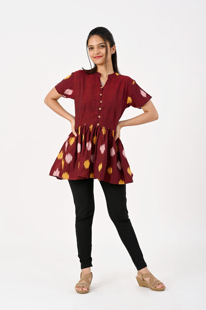 Maroon peplum top HANDLOOM