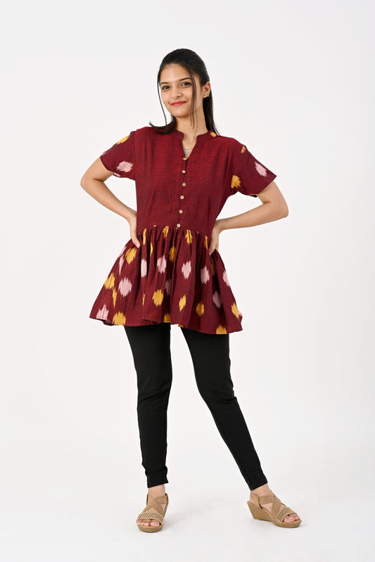 Maroon peplum top HANDLOOM