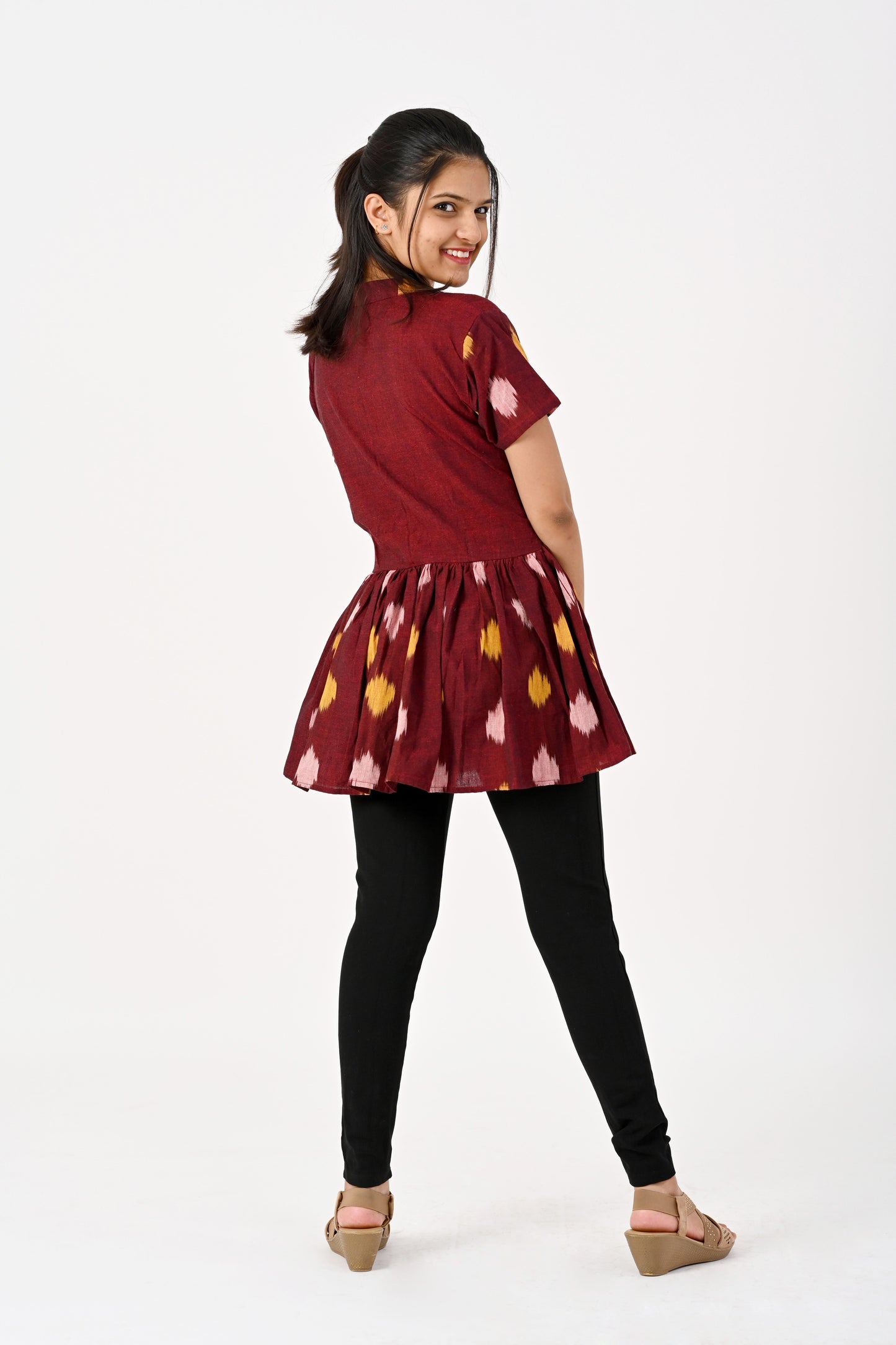 Maroon peplum top HANDLOOM