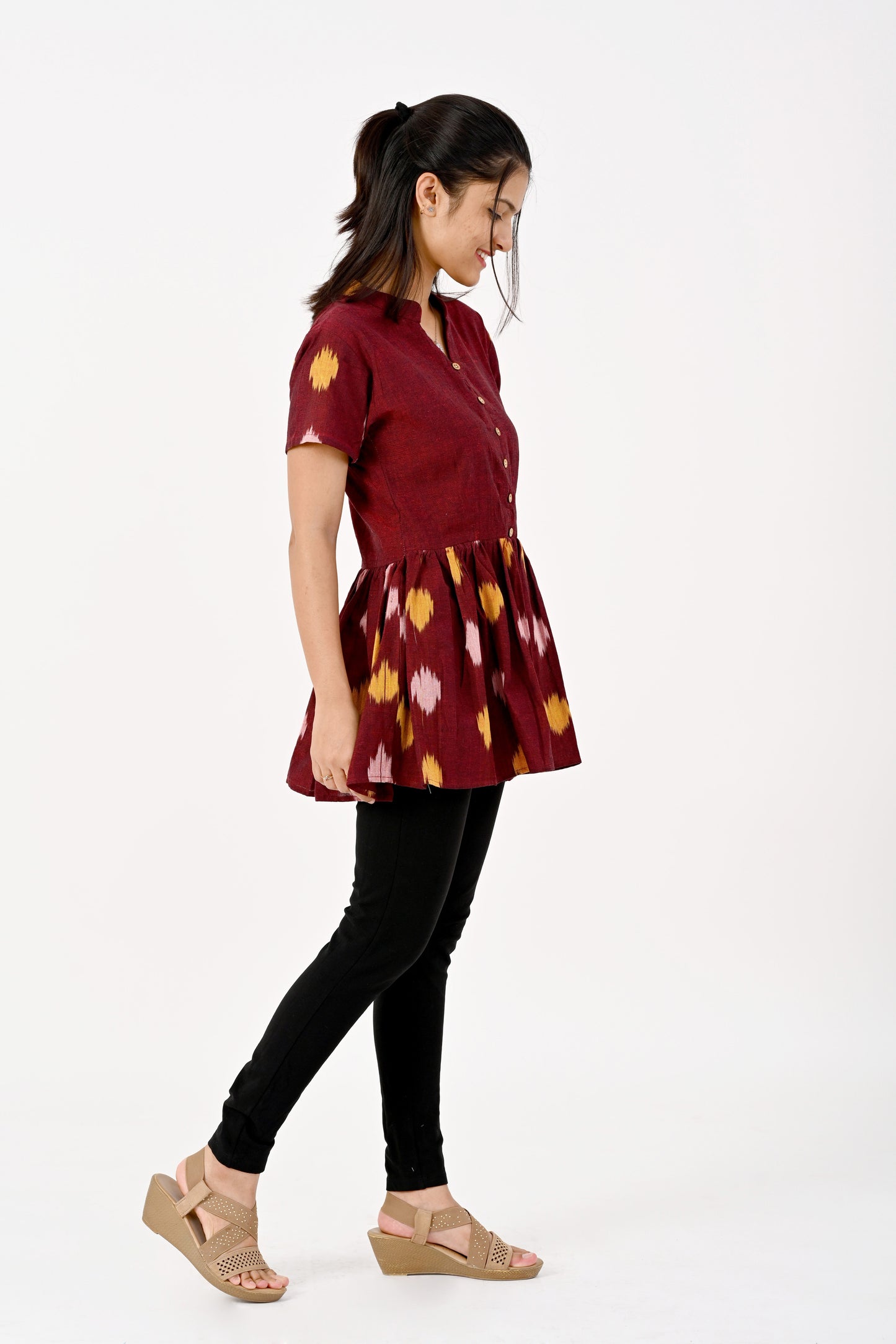 Maroon peplum top HANDLOOM