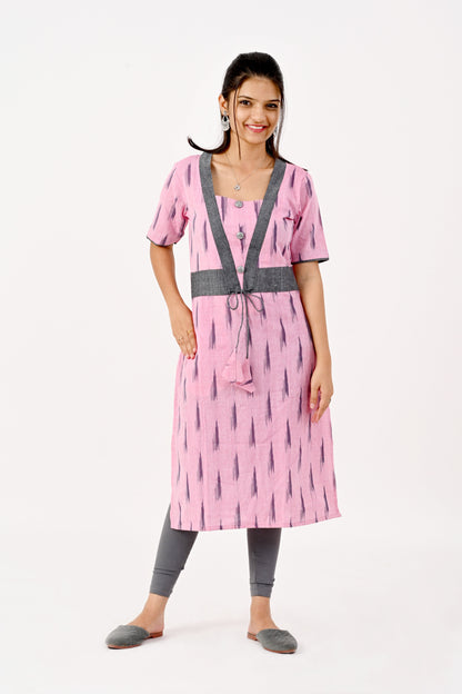 Pink and grey ikkat kurta