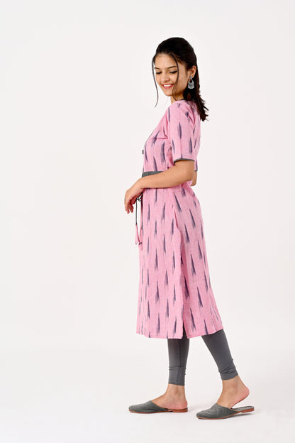 Pink and grey ikkat kurta