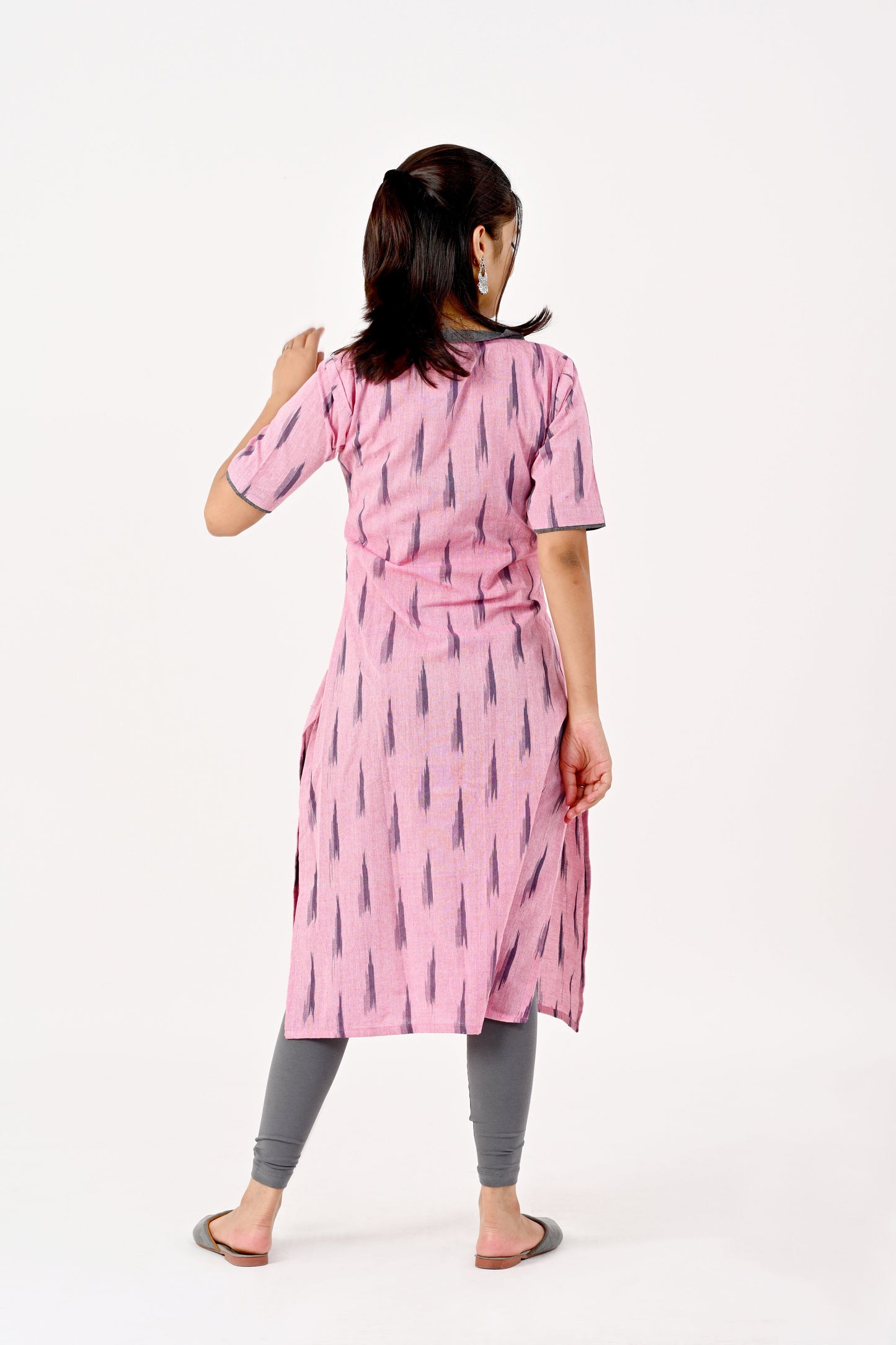 Pink and grey ikkat kurta