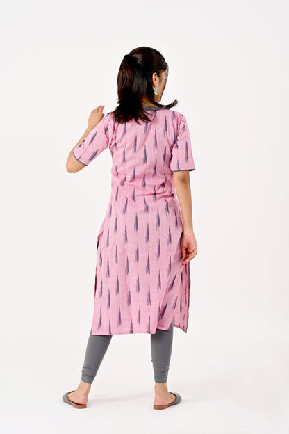 Pink and grey ikkat kurta