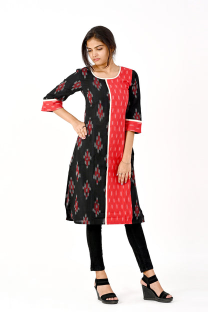 Black and red Ikkat kurta HANDLOOM