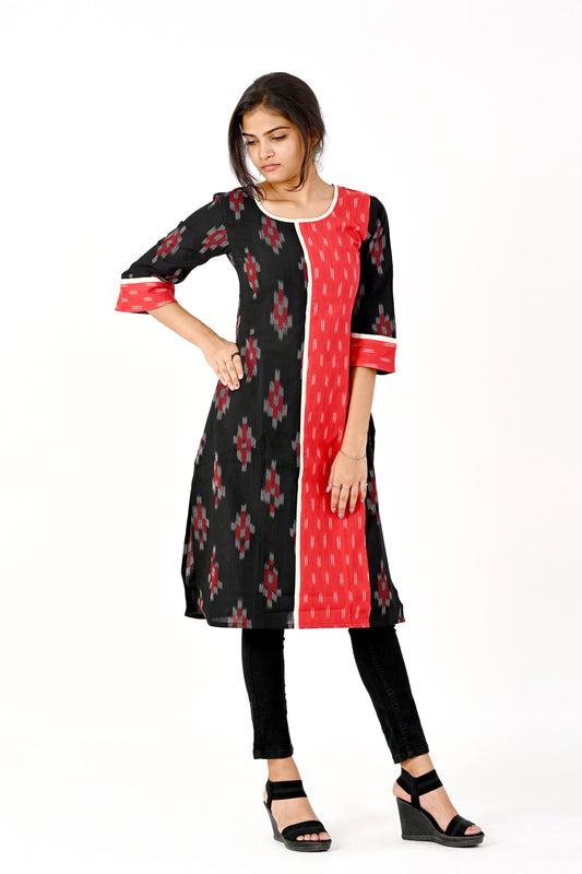 Black and red Ikkat kurta HANDLOOM