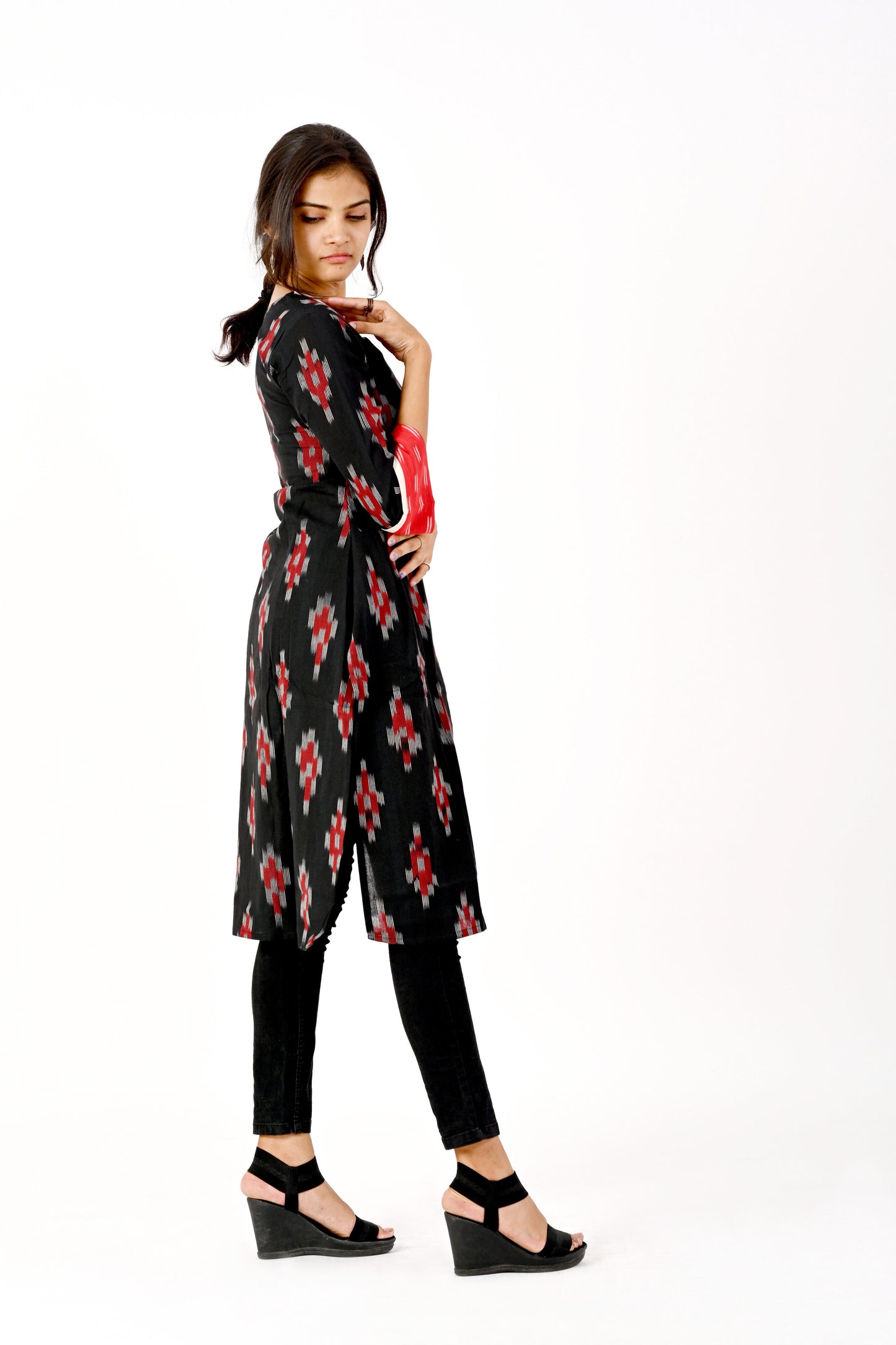 Black and red Ikkat kurta HANDLOOM
