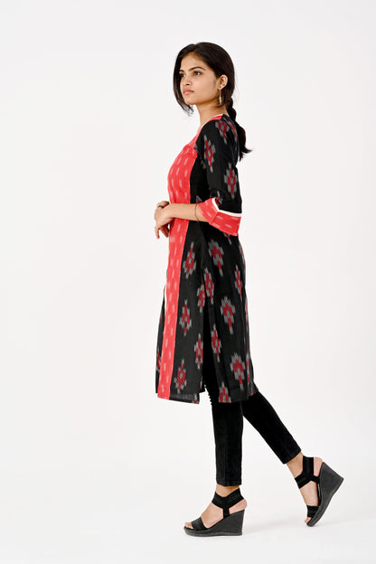 Black and red Ikkat kurta HANDLOOM