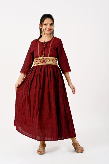 Maroon anarkali HANDLOOM