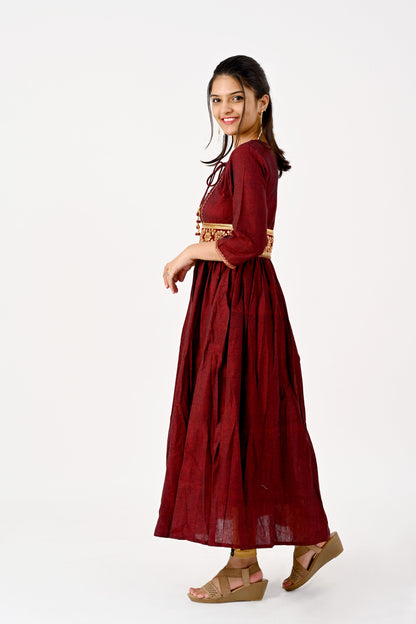 Maroon anarkali HANDLOOM