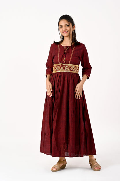Maroon anarkali HANDLOOM