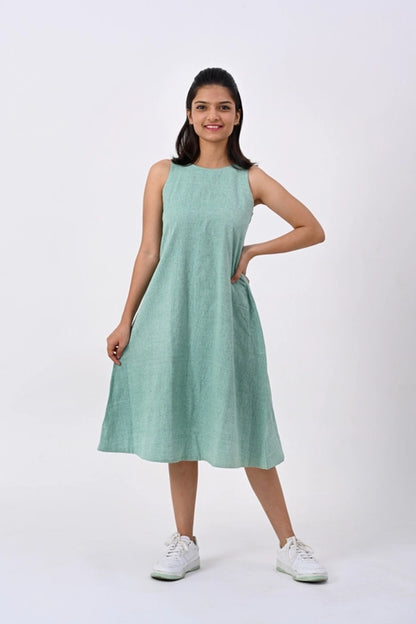 Sea Green A-Line Dress , round neck