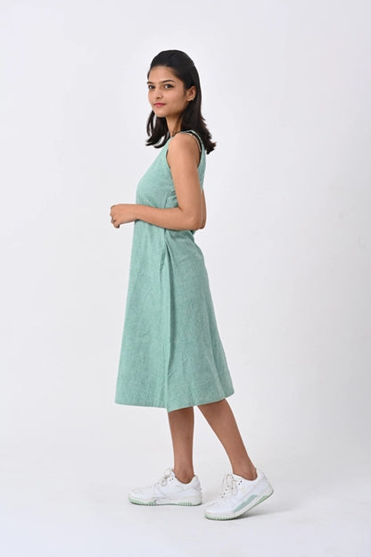 Sea Green A-Line Dress , round neck
