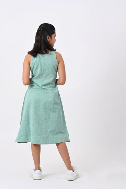 Sea Green A-Line Dress , round neck