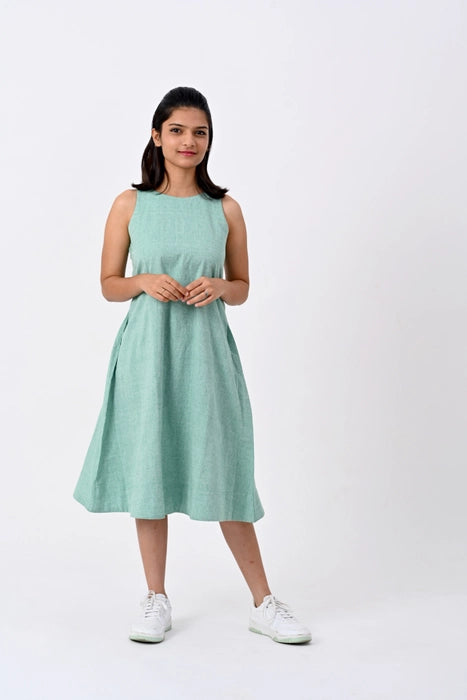 Sea Green A-Line Dress , round neck