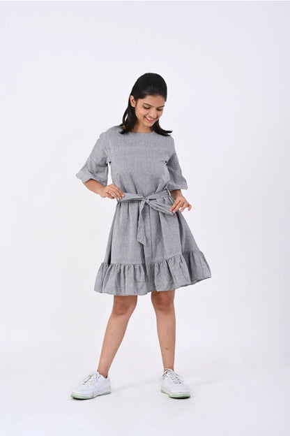 Grey Tie Dress HANDLOOM