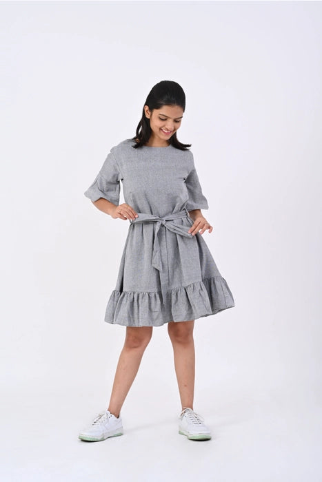 Grey Tie Dress HANDLOOM