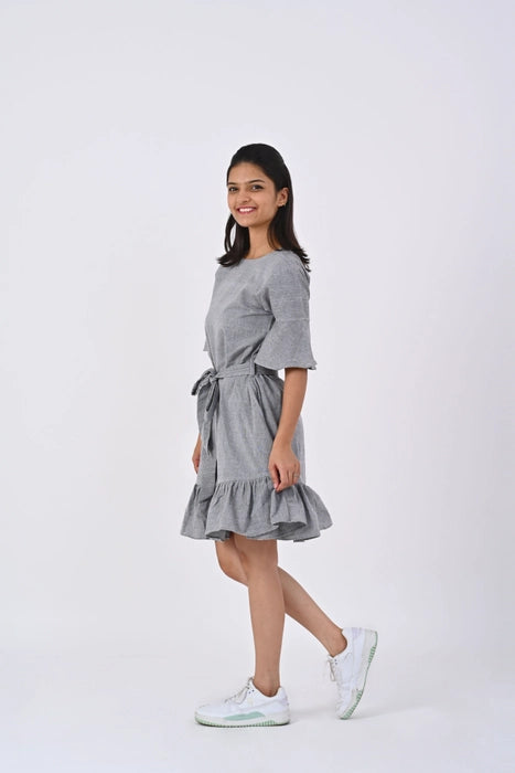 Grey Tie Dress HANDLOOM