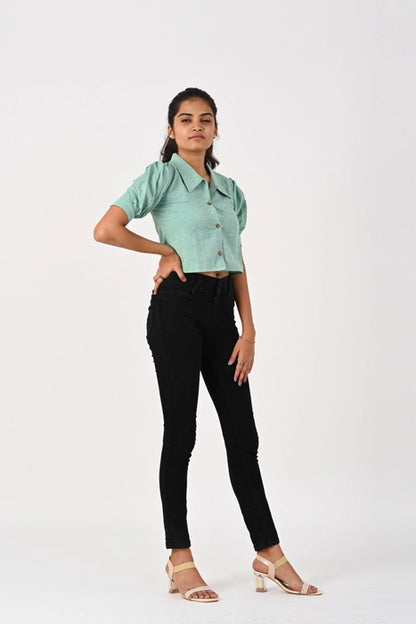 Sea Green Crop Shirt